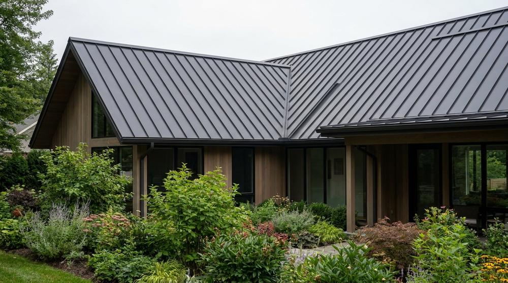 A home with a standing seam metal roof