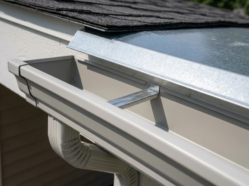 Gutter and downspout at the eave