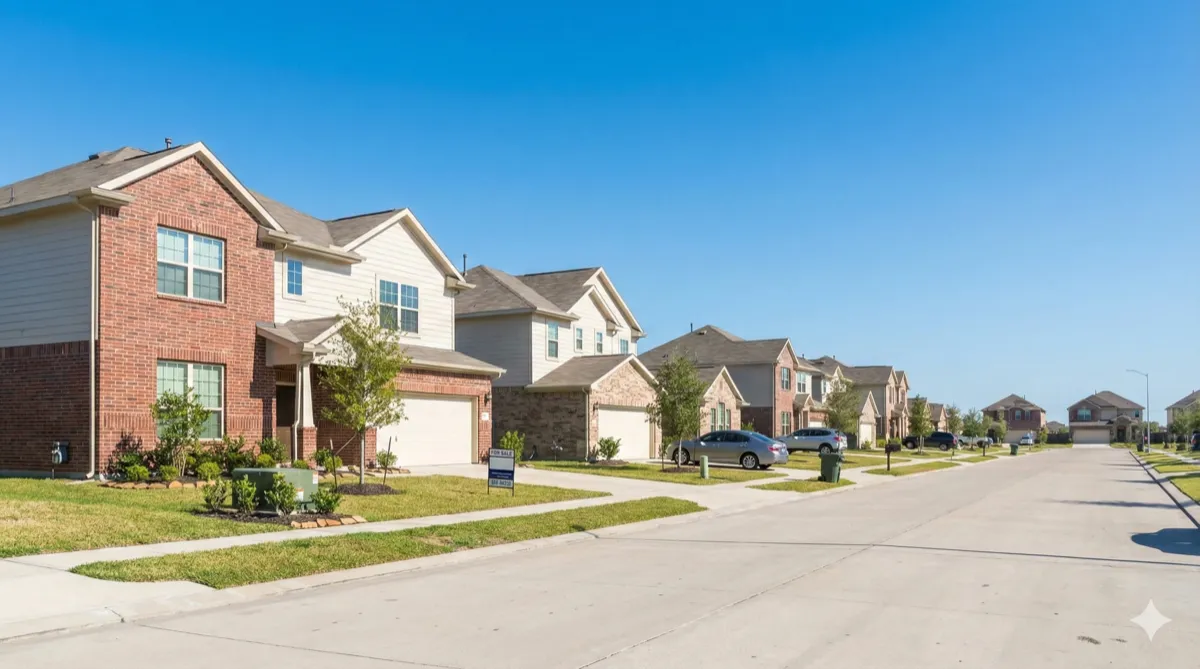 Pearland, Texas suburban neighborhood homes on a clear day