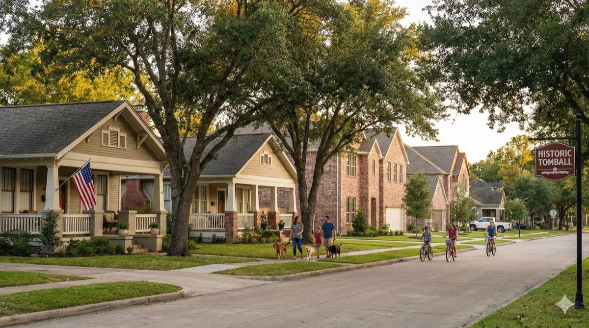 Historic Tomball, Texas charming homes with tree-lined streets